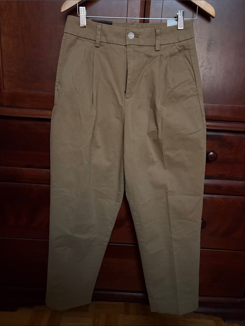 Banana Republic Olive-Tan Cropped Pleated Trousers